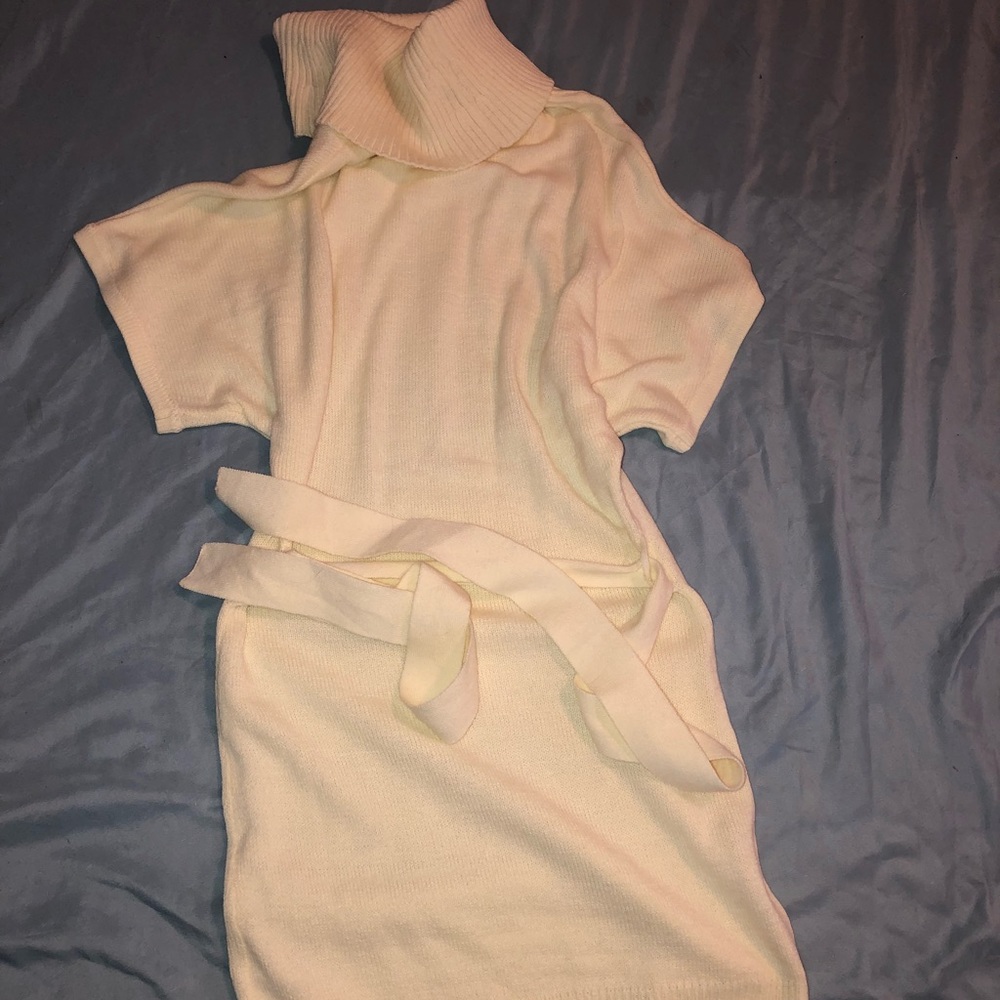 Cream Cowl-Neck Sweater Dress, Size 2